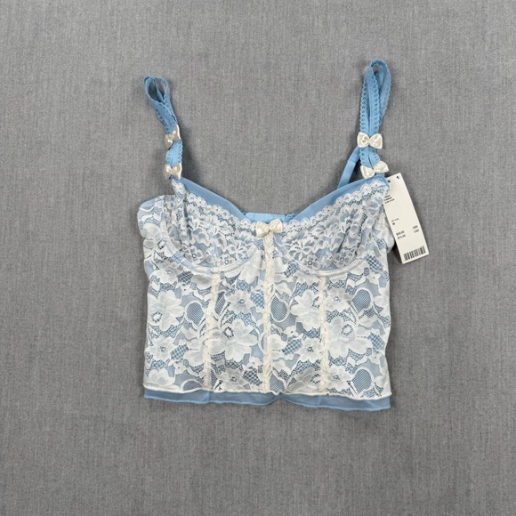 Urban Outfitters Tops - Urban Outfitters Out From Under Blue Lace Corset Top Bustier Bows‎ GU-5722R New